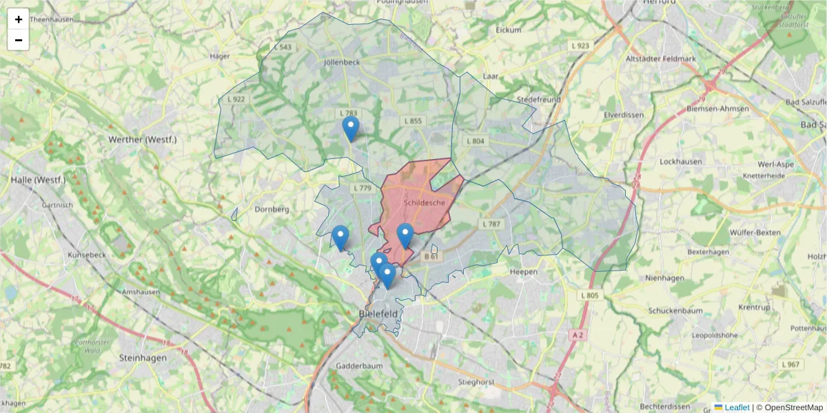 Karte des Postleitzahlen Bereichs  und der umliegenden Postleitzahlen in Deutschland
