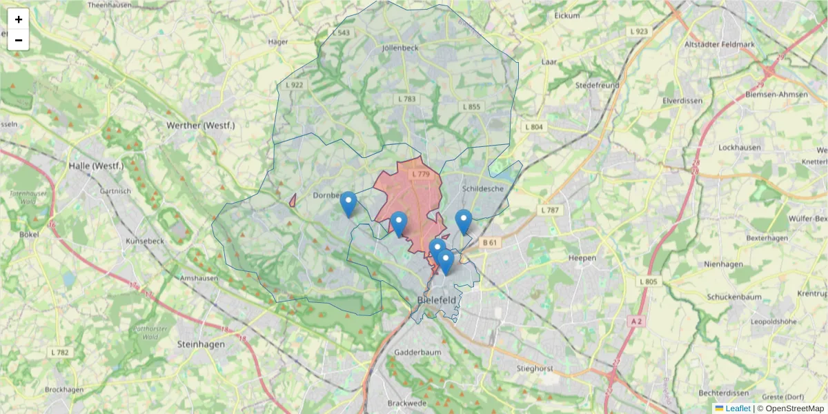 Karte des Postleitzahlen Bereichs  und der umliegenden Postleitzahlen in Deutschland