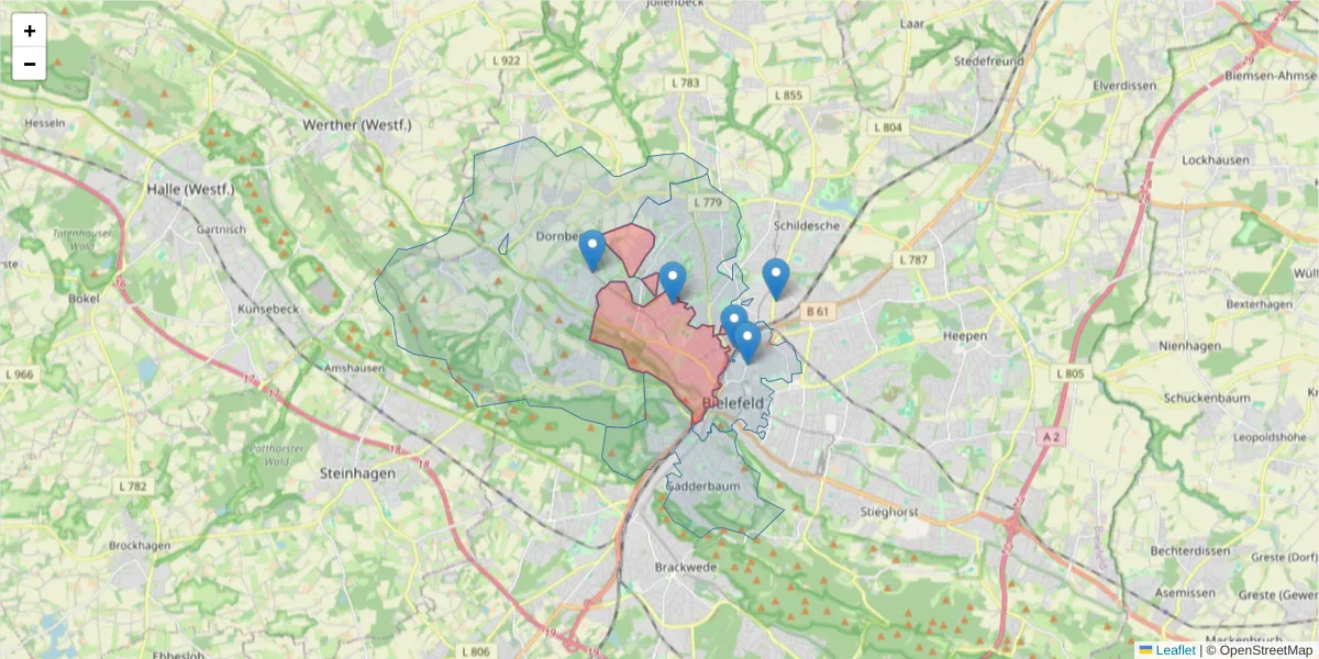 Karte des Postleitzahlen Bereichs  und der umliegenden Postleitzahlen in Deutschland