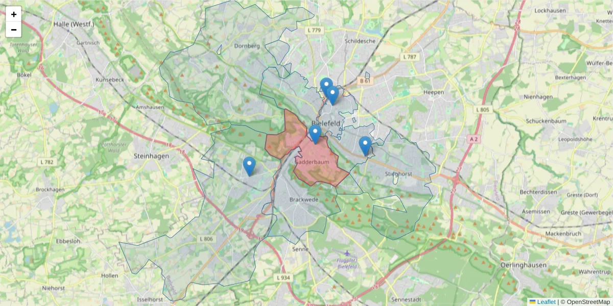 Karte des Postleitzahlen Bereichs  und der umliegenden Postleitzahlen in Deutschland