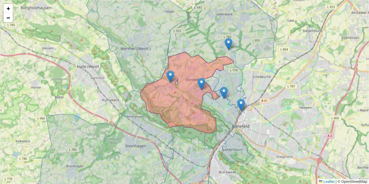 Karte des Postleitzahlen Bereichs  und der umliegenden Postleitzahlen in Deutschland