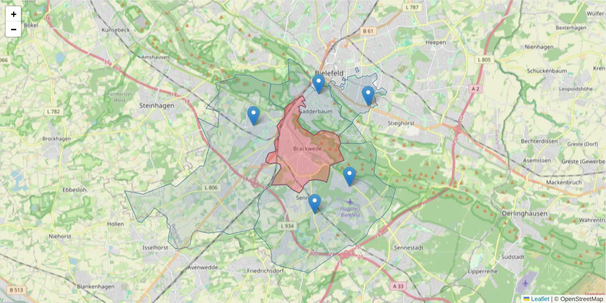 Karte des Postleitzahlen Bereichs  und der umliegenden Postleitzahlen in Deutschland