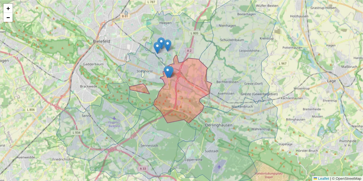 Karte des Postleitzahlen Bereichs  und der umliegenden Postleitzahlen in Deutschland
