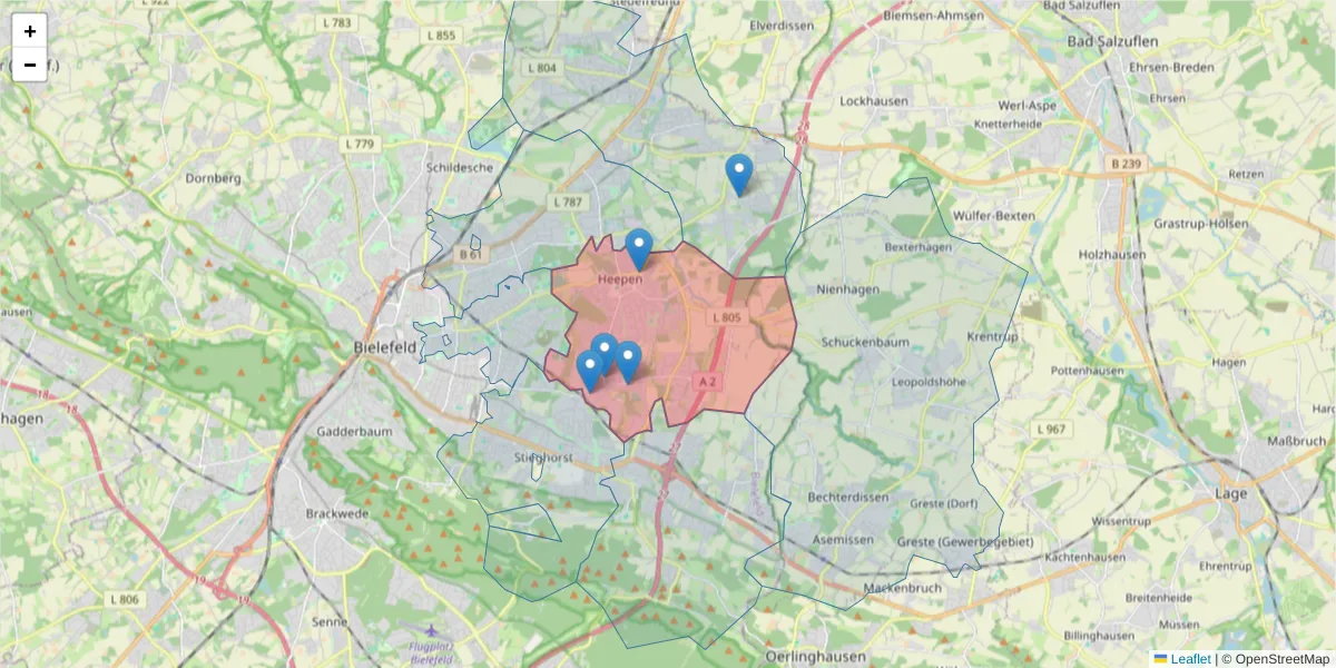 Karte des Postleitzahlen Bereichs  und der umliegenden Postleitzahlen in Deutschland