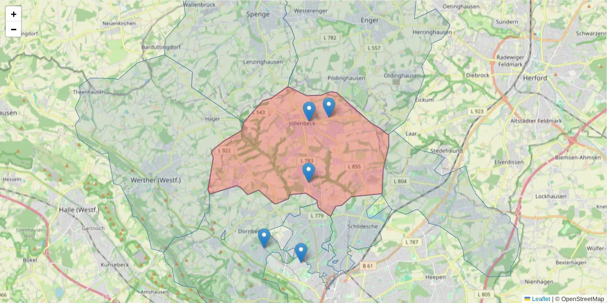 Karte des Postleitzahlen Bereichs  und der umliegenden Postleitzahlen in Deutschland