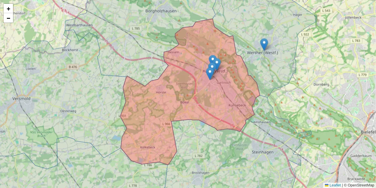 Karte des Postleitzahlen Bereichs  und der umliegenden Postleitzahlen in Deutschland