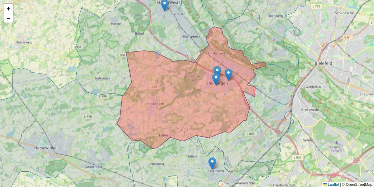 Karte des Postleitzahlen Bereichs  und der umliegenden Postleitzahlen in Deutschland