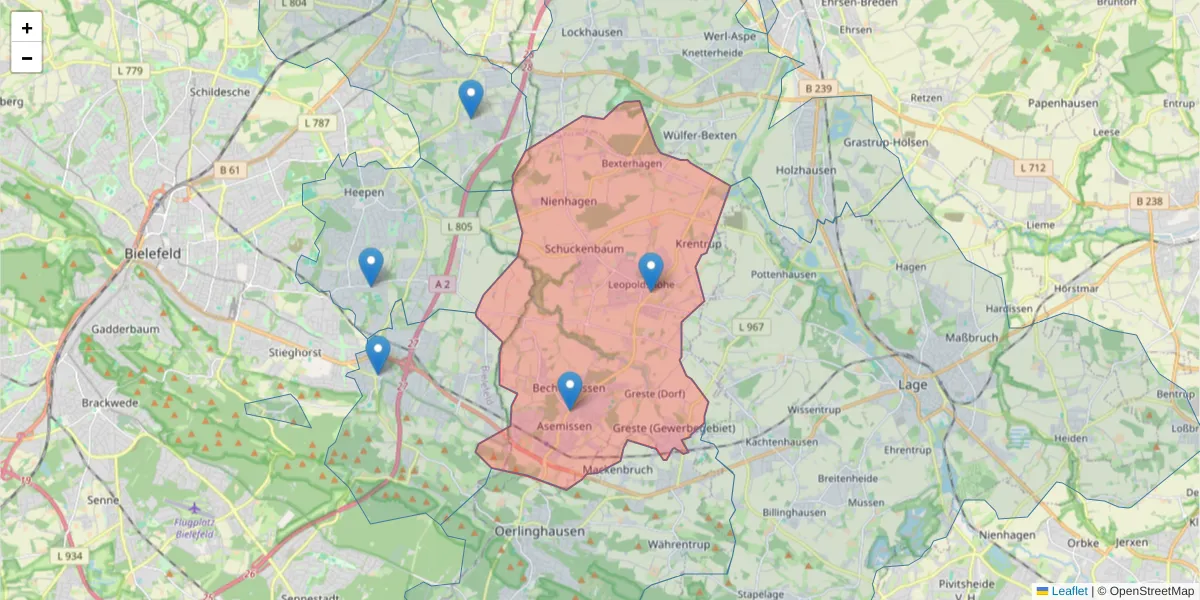 Karte des Postleitzahlen Bereichs  und der umliegenden Postleitzahlen in Deutschland