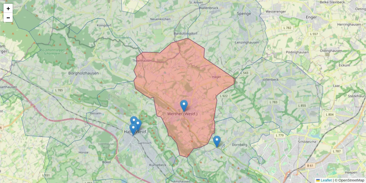 Karte des Postleitzahlen Bereichs  und der umliegenden Postleitzahlen in Deutschland