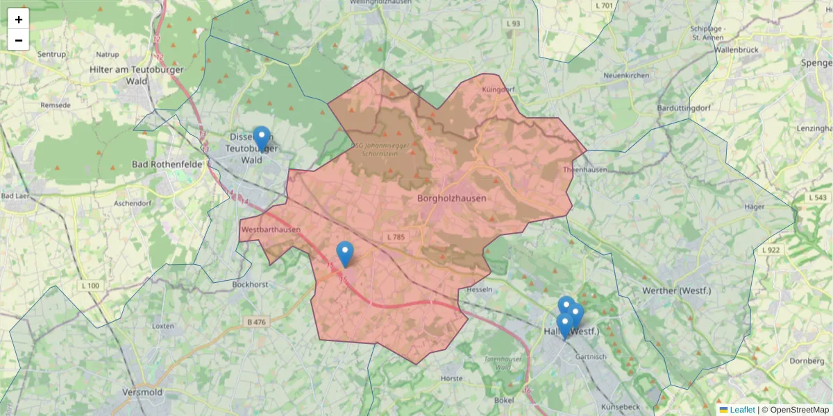 Karte des Postleitzahlen Bereichs  und der umliegenden Postleitzahlen in Deutschland