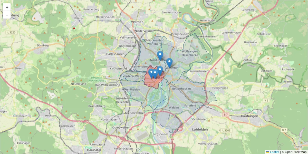 Karte des Postleitzahlen Bereichs  und der umliegenden Postleitzahlen in Deutschland