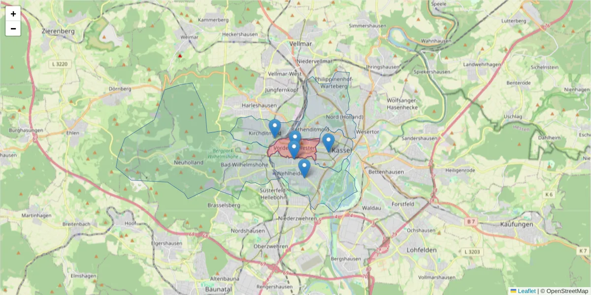 Karte des Postleitzahlen Bereichs  und der umliegenden Postleitzahlen in Deutschland