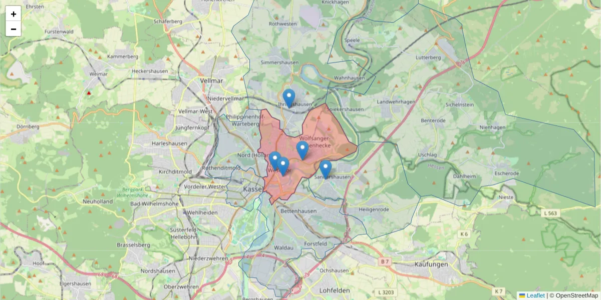 Karte des Postleitzahlen Bereichs  und der umliegenden Postleitzahlen in Deutschland