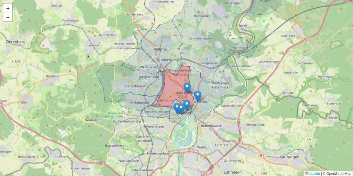 Karte des Postleitzahlen Bereichs  und der umliegenden Postleitzahlen in Deutschland