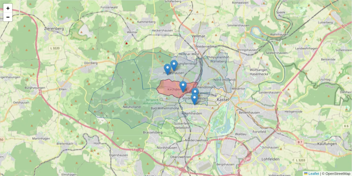 Karte des Postleitzahlen Bereichs  und der umliegenden Postleitzahlen in Deutschland