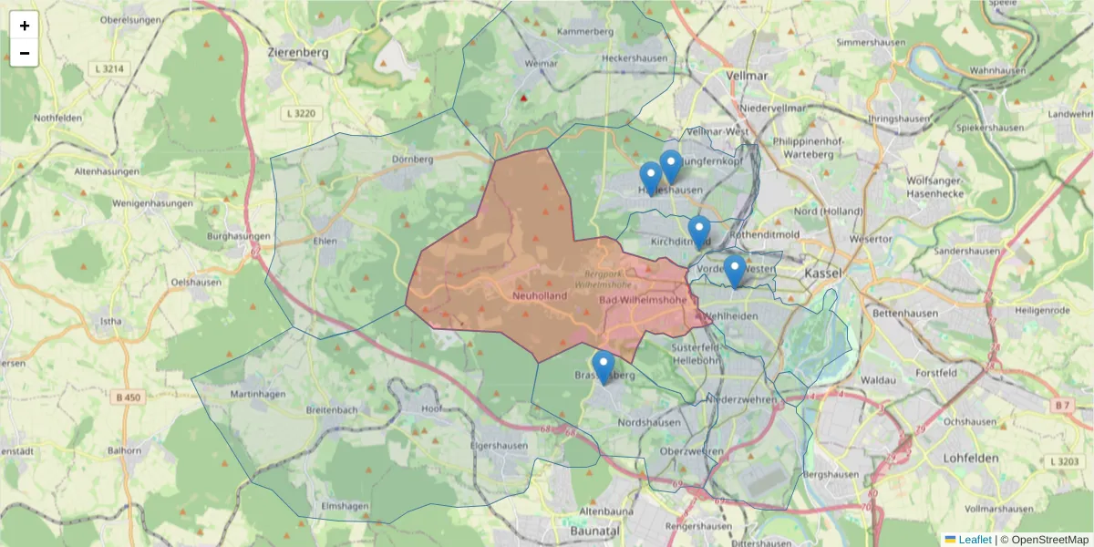 Karte des Postleitzahlen Bereichs  und der umliegenden Postleitzahlen in Deutschland