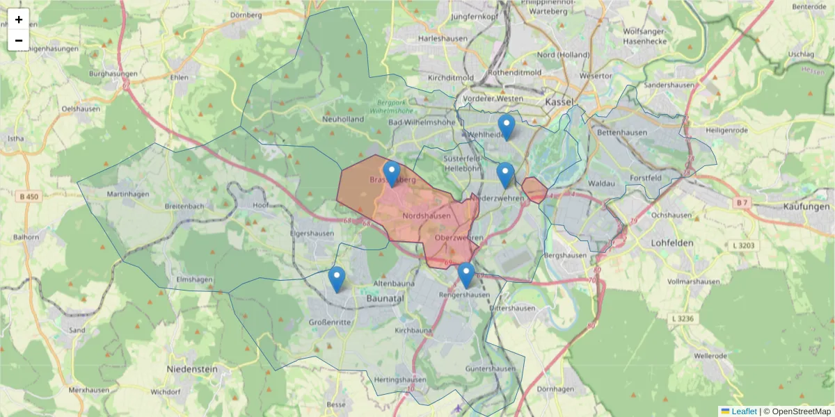 Karte des Postleitzahlen Bereichs  und der umliegenden Postleitzahlen in Deutschland