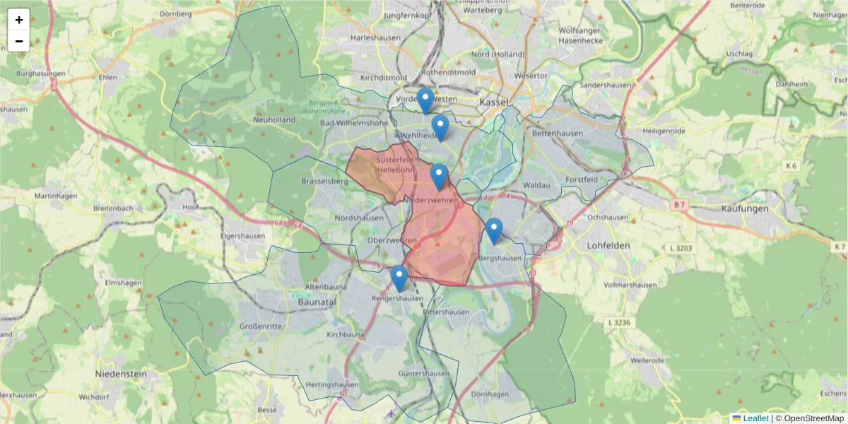 Karte des Postleitzahlen Bereichs  und der umliegenden Postleitzahlen in Deutschland