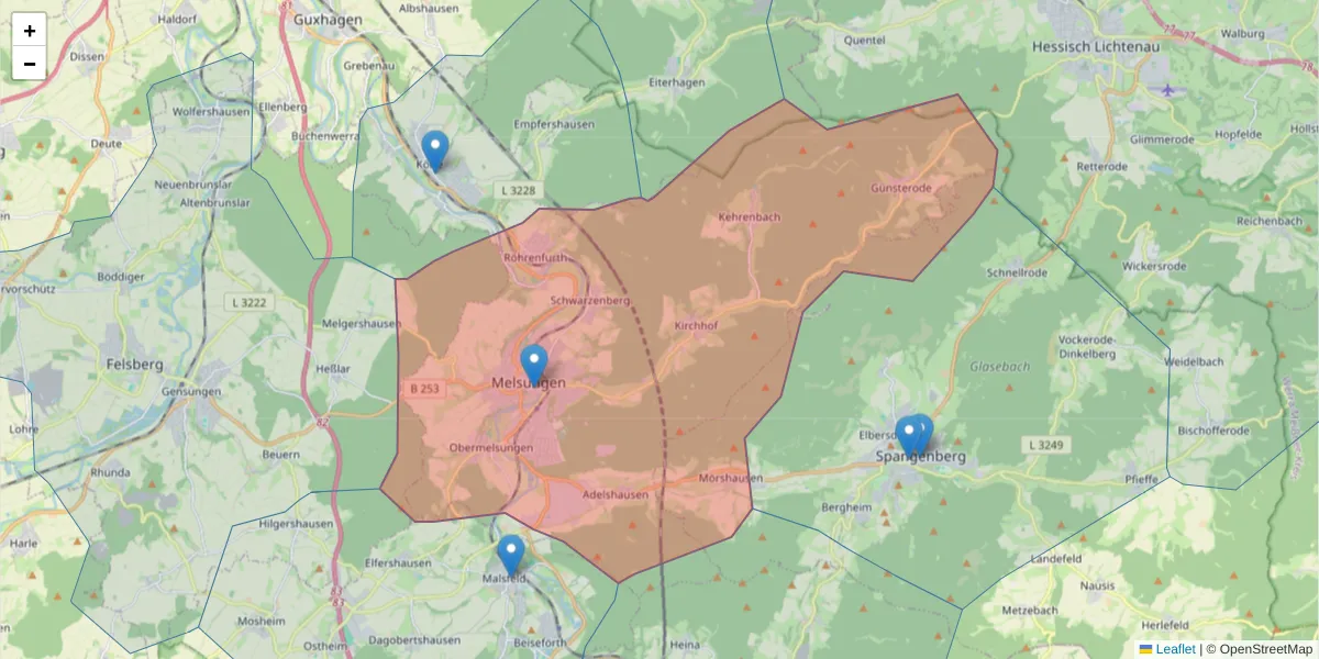 Karte des Postleitzahlen Bereichs  und der umliegenden Postleitzahlen in Deutschland