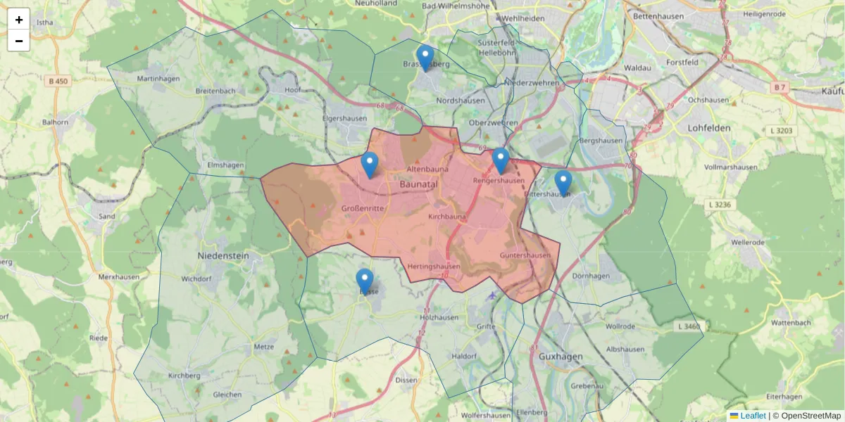 Karte des Postleitzahlen Bereichs  und der umliegenden Postleitzahlen in Deutschland
