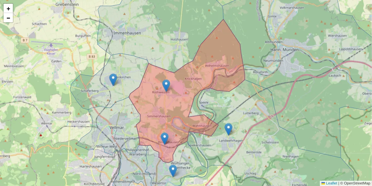 Karte des Postleitzahlen Bereichs  und der umliegenden Postleitzahlen in Deutschland