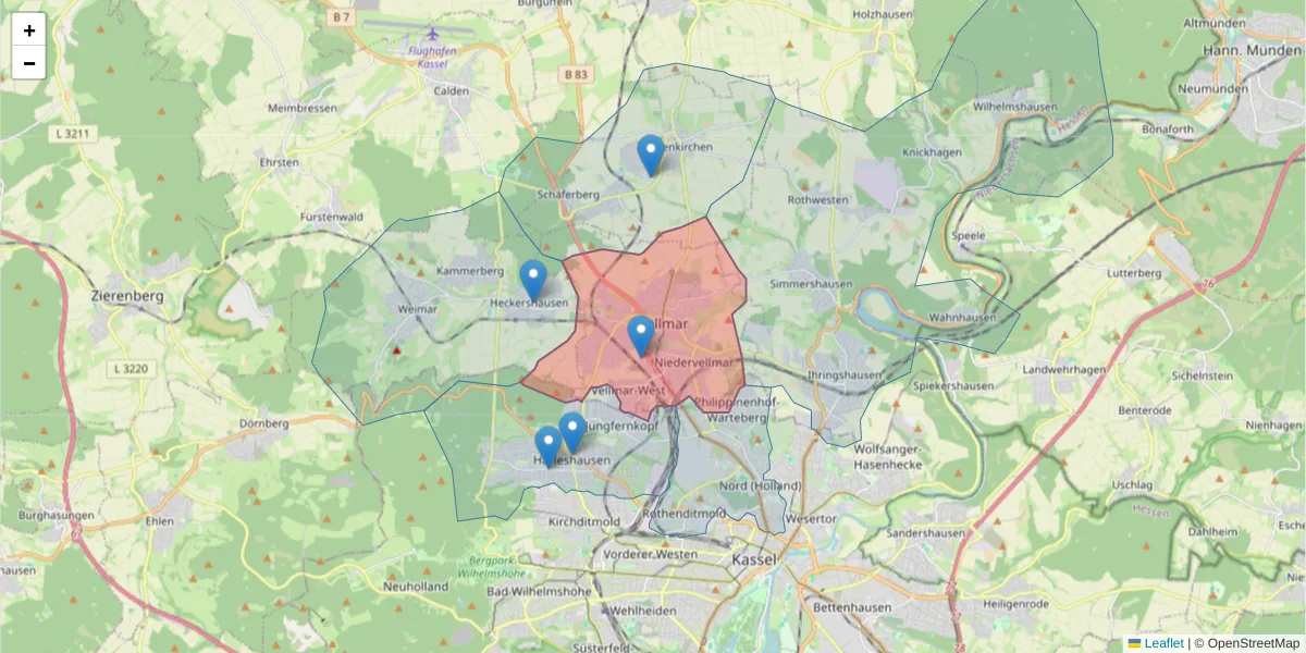 Karte des Postleitzahlen Bereichs  und der umliegenden Postleitzahlen in Deutschland
