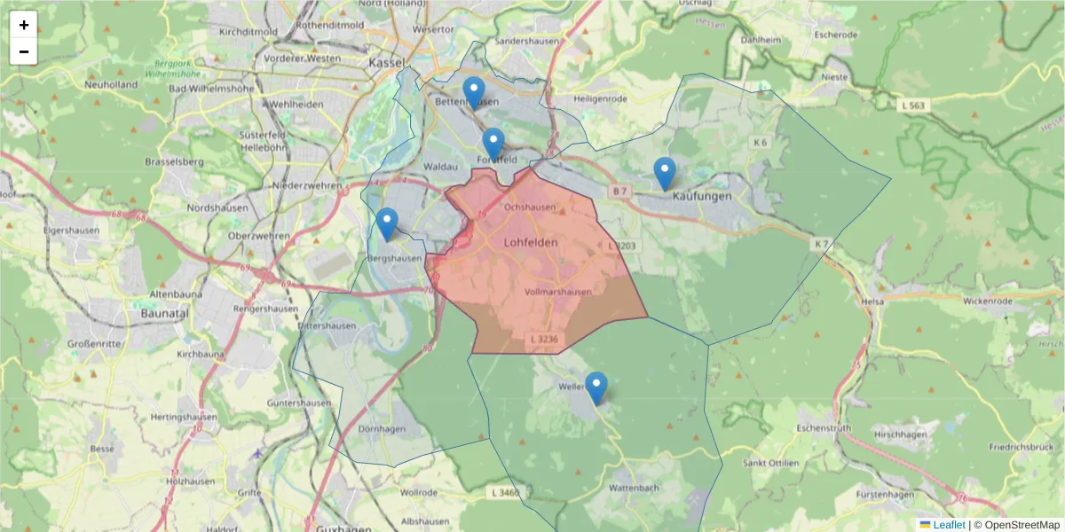 Karte des Postleitzahlen Bereichs  und der umliegenden Postleitzahlen in Deutschland