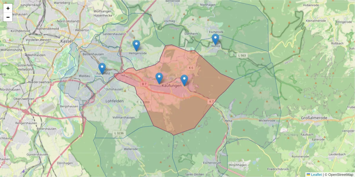 Karte des Postleitzahlen Bereichs  und der umliegenden Postleitzahlen in Deutschland