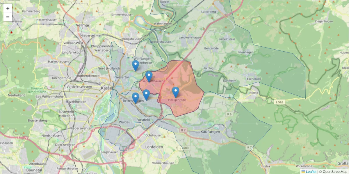 Karte des Postleitzahlen Bereichs  und der umliegenden Postleitzahlen in Deutschland