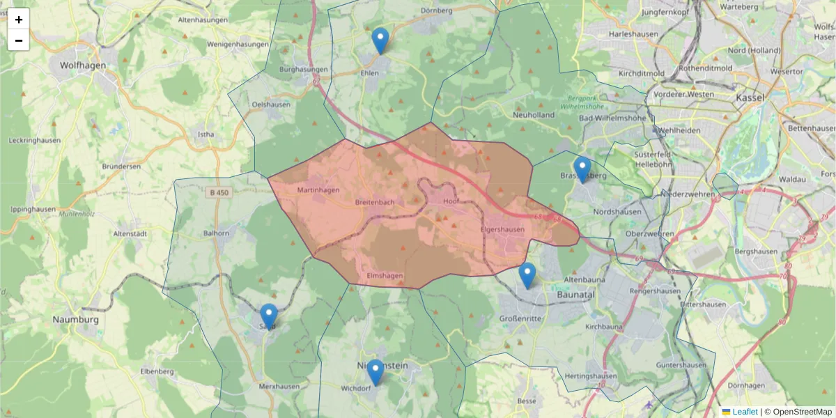 Karte des Postleitzahlen Bereichs  und der umliegenden Postleitzahlen in Deutschland