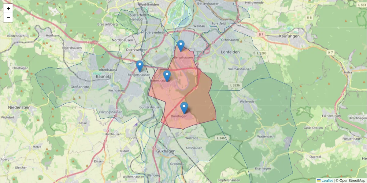 Karte des Postleitzahlen Bereichs  und der umliegenden Postleitzahlen in Deutschland