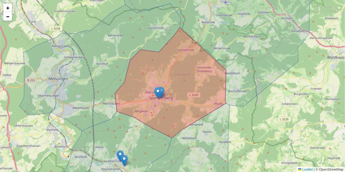 Karte des Postleitzahlen Bereichs  und der umliegenden Postleitzahlen in Deutschland