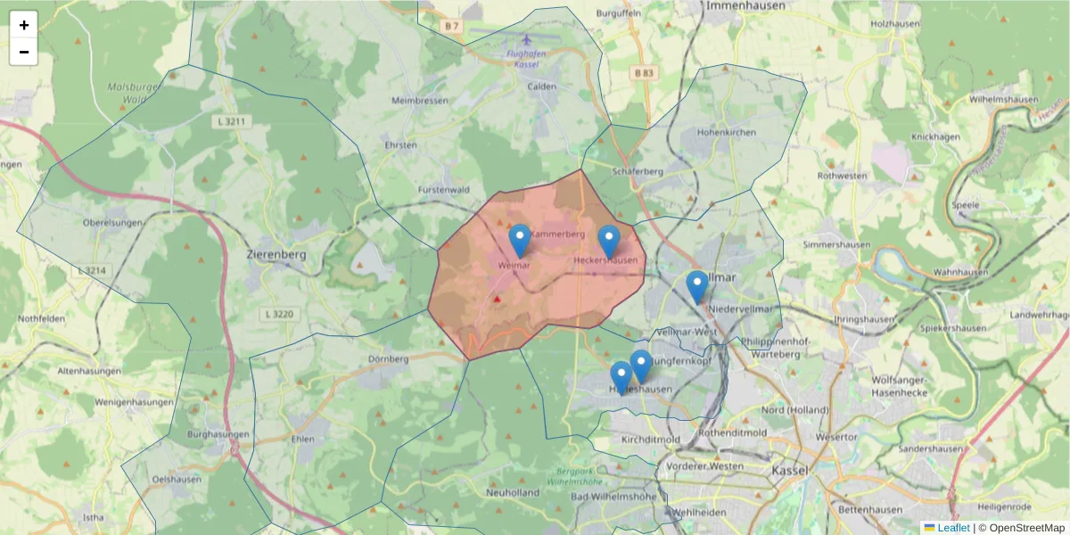 Karte des Postleitzahlen Bereichs  und der umliegenden Postleitzahlen in Deutschland