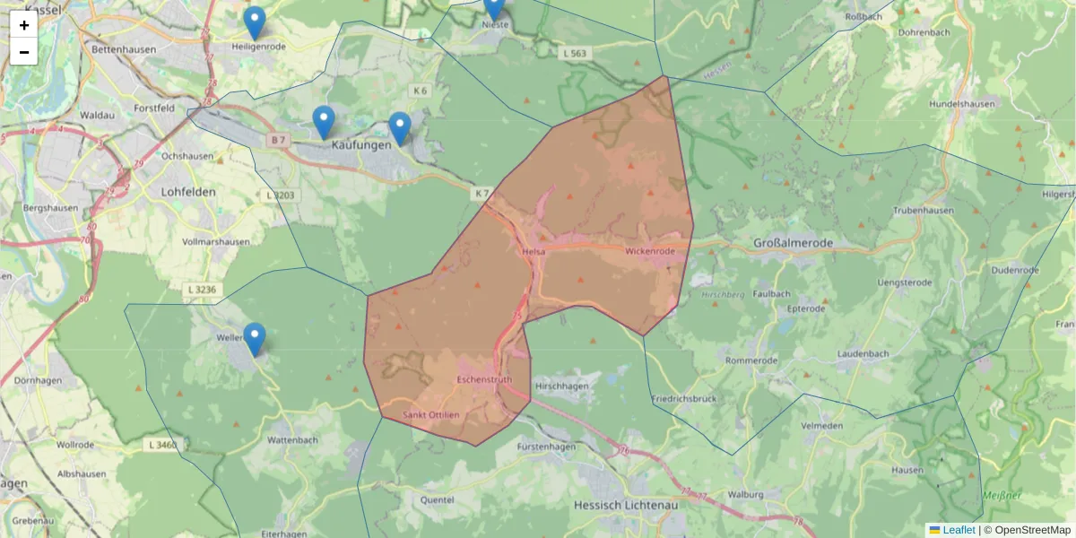 Karte des Postleitzahlen Bereichs  und der umliegenden Postleitzahlen in Deutschland