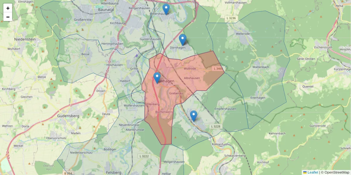 Karte des Postleitzahlen Bereichs  und der umliegenden Postleitzahlen in Deutschland