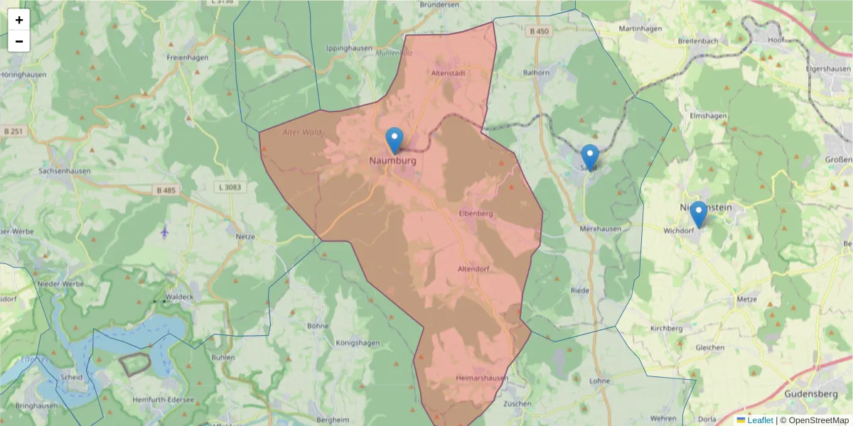 Karte des Postleitzahlen Bereichs  und der umliegenden Postleitzahlen in Deutschland
