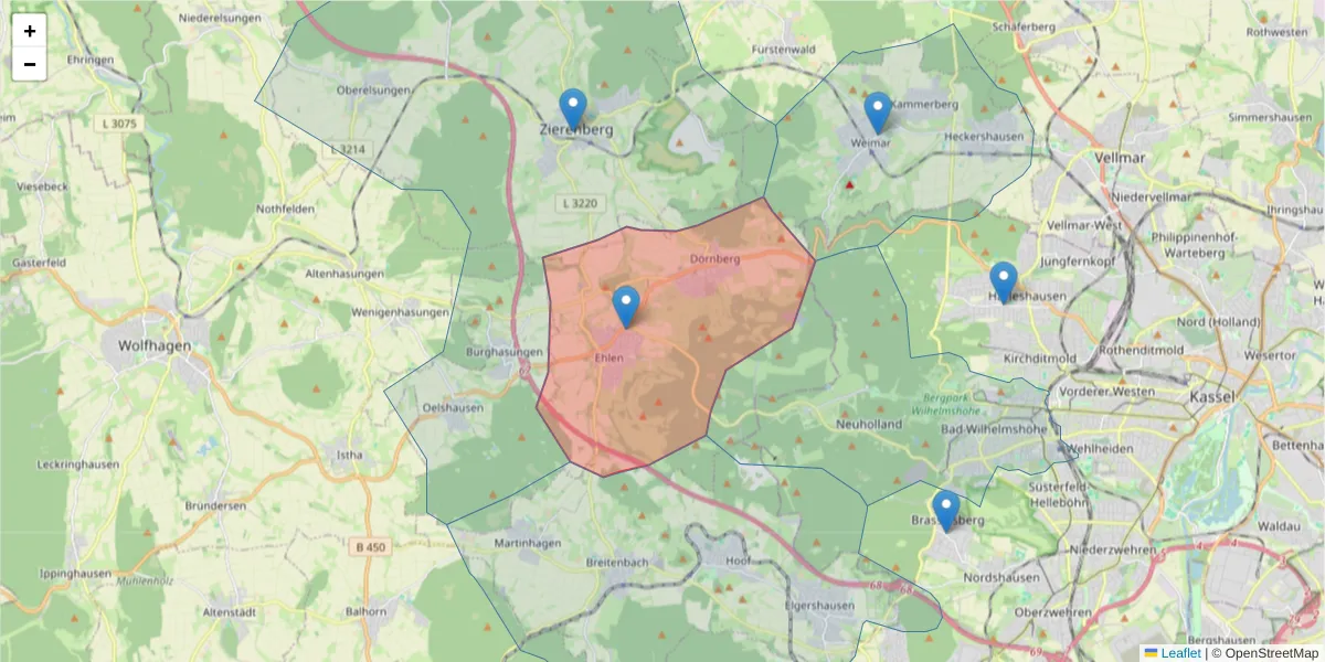 Karte des Postleitzahlen Bereichs  und der umliegenden Postleitzahlen in Deutschland
