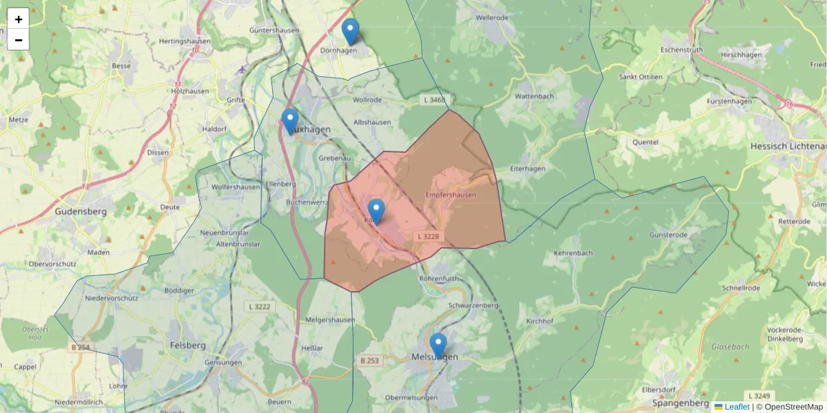 Karte des Postleitzahlen Bereichs  und der umliegenden Postleitzahlen in Deutschland