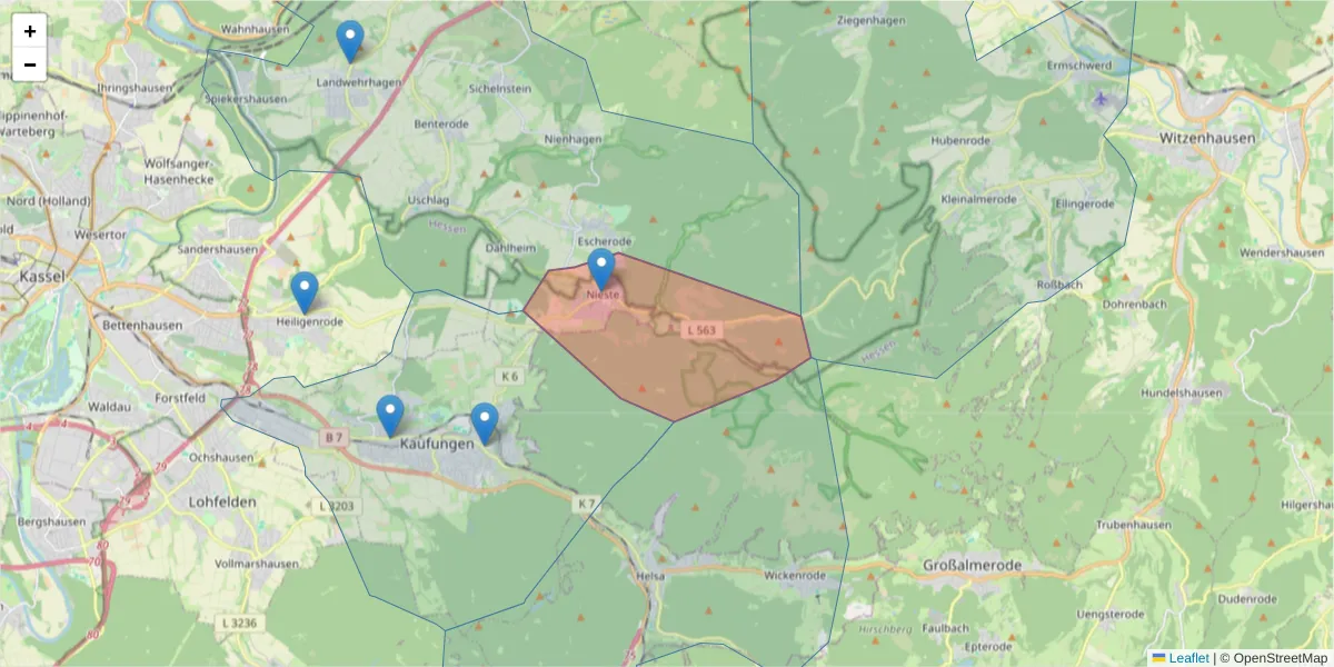 Karte des Postleitzahlen Bereichs  und der umliegenden Postleitzahlen in Deutschland