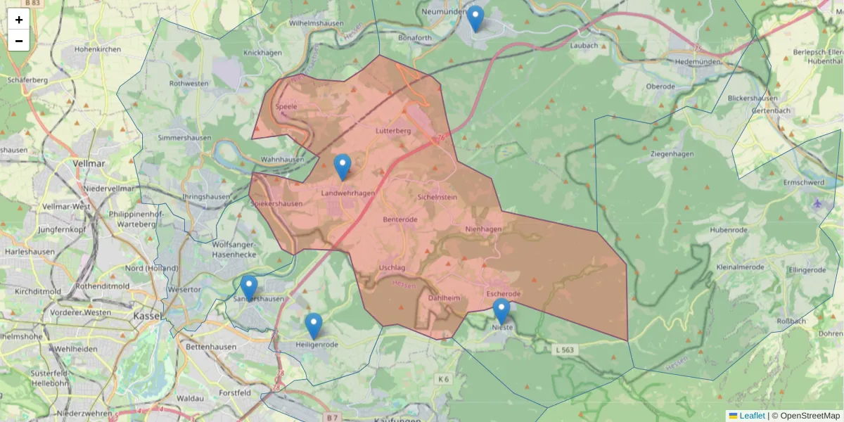 Karte des Postleitzahlen Bereichs  und der umliegenden Postleitzahlen in Deutschland