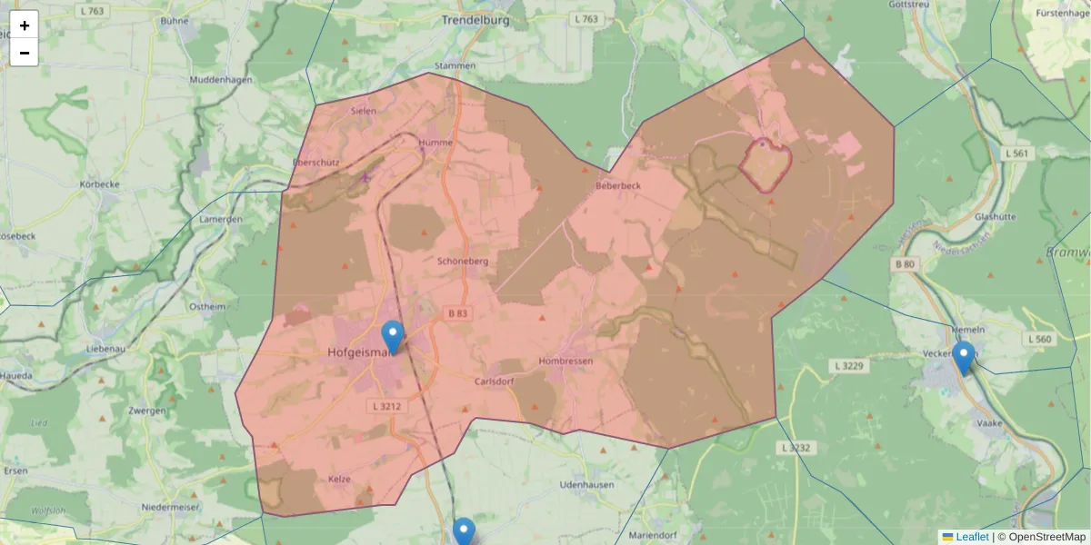 Karte des Postleitzahlen Bereichs  und der umliegenden Postleitzahlen in Deutschland