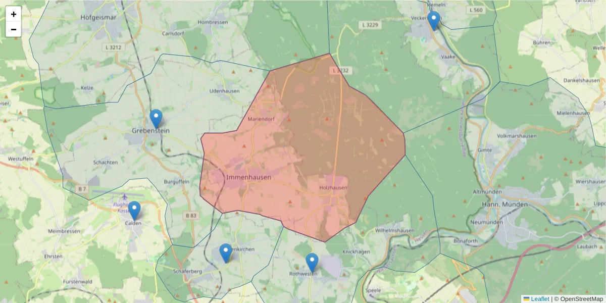 Karte des Postleitzahlen Bereichs  und der umliegenden Postleitzahlen in Deutschland