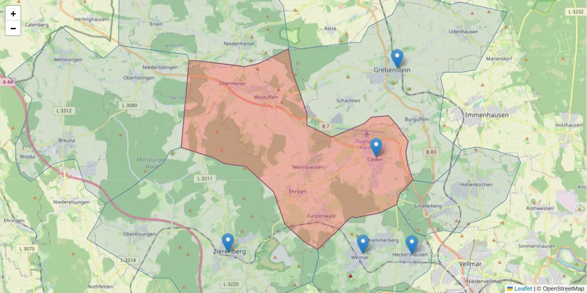 Karte des Postleitzahlen Bereichs  und der umliegenden Postleitzahlen in Deutschland