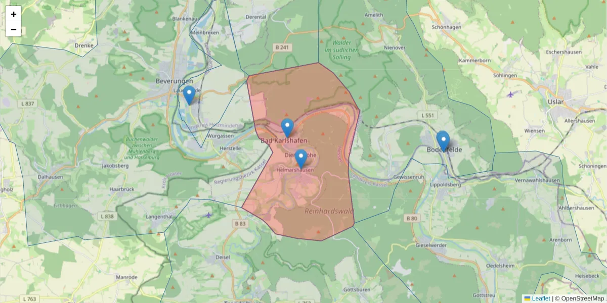Karte des Postleitzahlen Bereichs  und der umliegenden Postleitzahlen in Deutschland