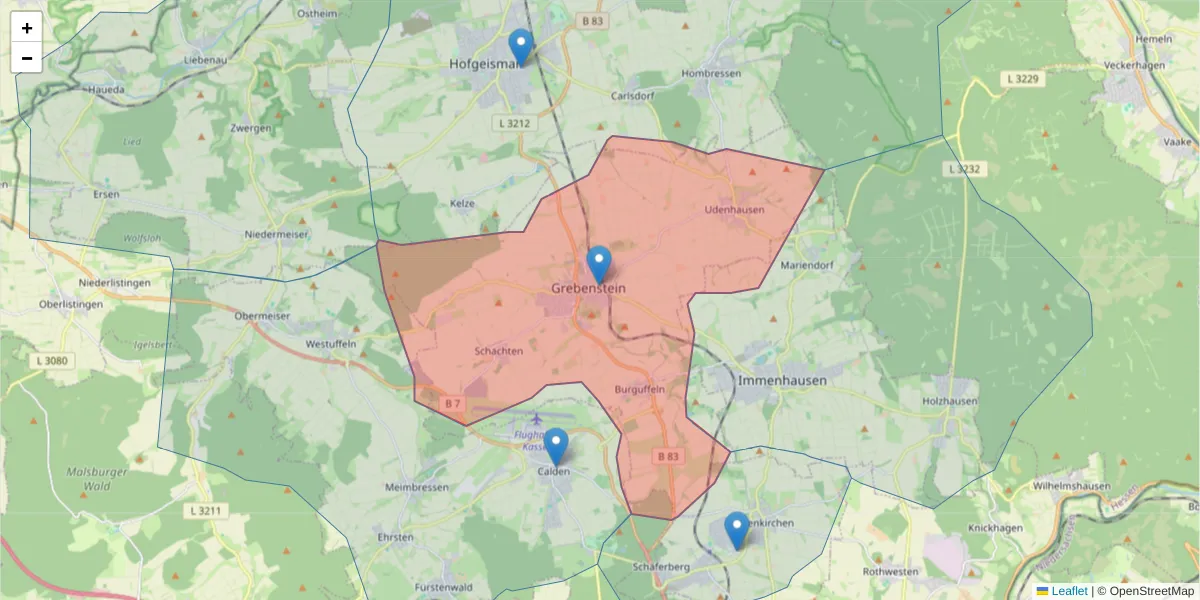 Karte des Postleitzahlen Bereichs  und der umliegenden Postleitzahlen in Deutschland