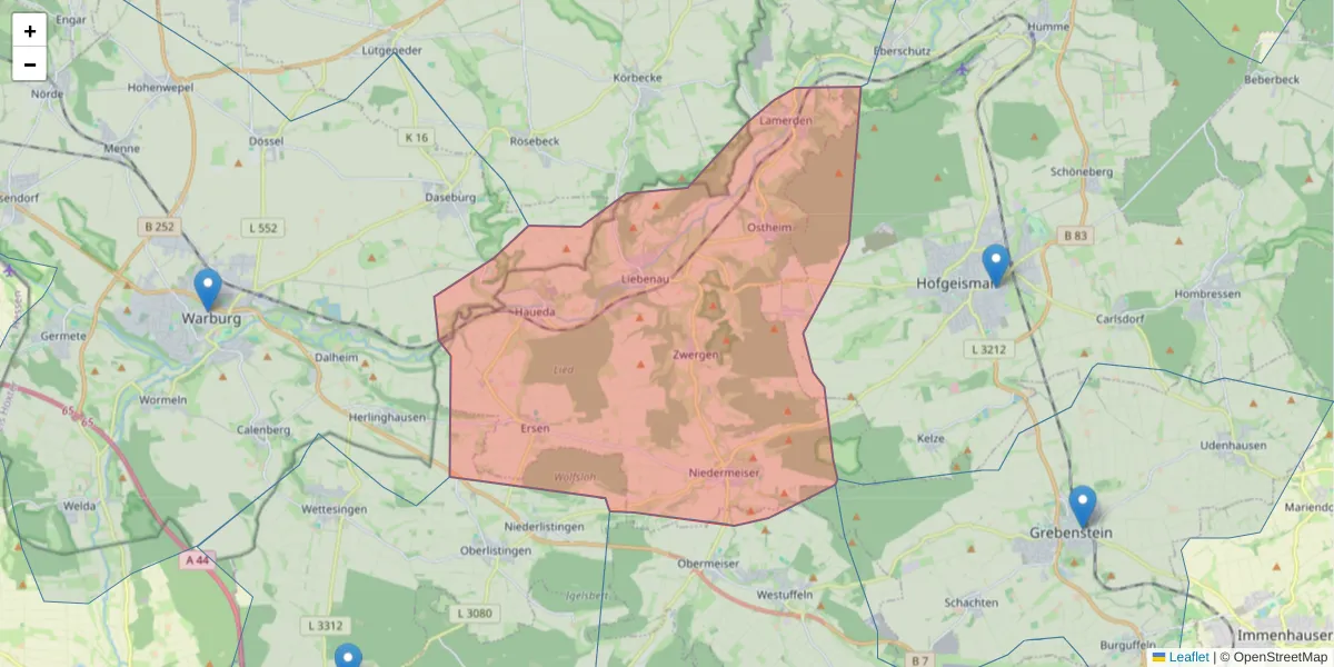 Karte des Postleitzahlen Bereichs  und der umliegenden Postleitzahlen in Deutschland