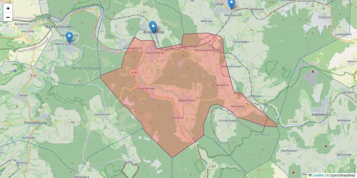 Karte des Postleitzahlen Bereichs  und der umliegenden Postleitzahlen in Deutschland