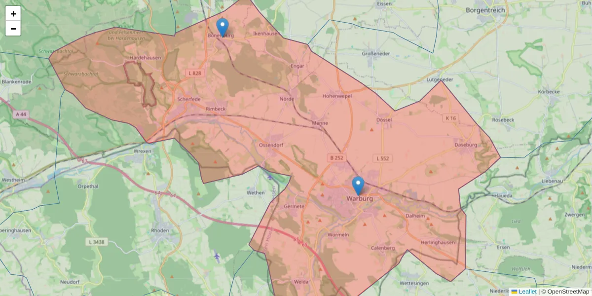 Karte des Postleitzahlen Bereichs  und der umliegenden Postleitzahlen in Deutschland