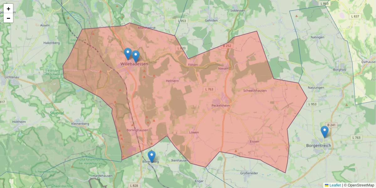Karte des Postleitzahlen Bereichs  und der umliegenden Postleitzahlen in Deutschland