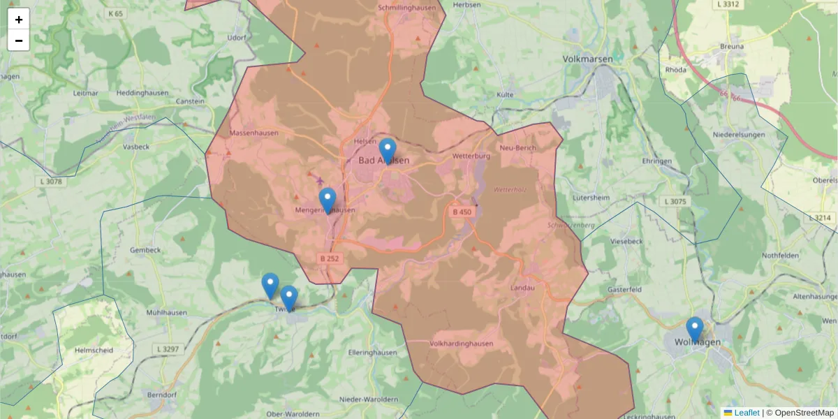 Karte des Postleitzahlen Bereichs  und der umliegenden Postleitzahlen in Deutschland